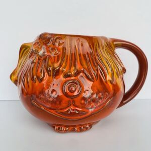 Vintage 1969 B. Welsh Pacific Stoneware Shaggy Dog Red Orange Art Pottery Mug